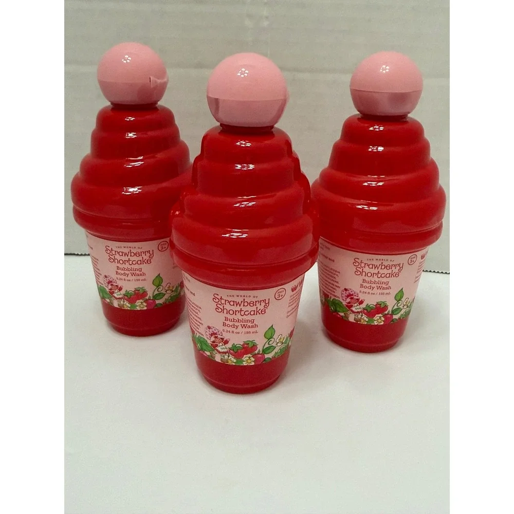 Strawberry Shortcake Bubbling Body Wash Ice Cream Cone Shape 5.24oz 3 Pack Red